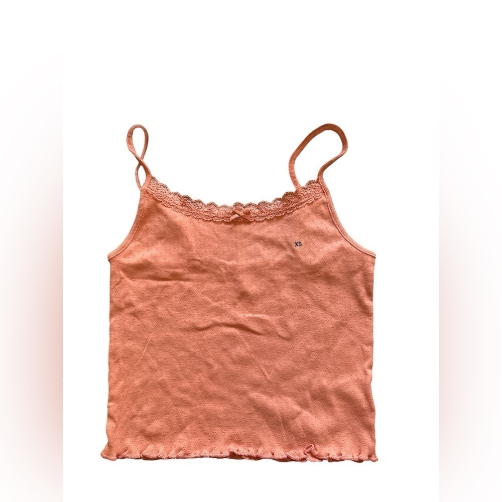 American Eagle pointelle Lace Cami XS NWT‎ peachy crop 100% cotton Swiftie